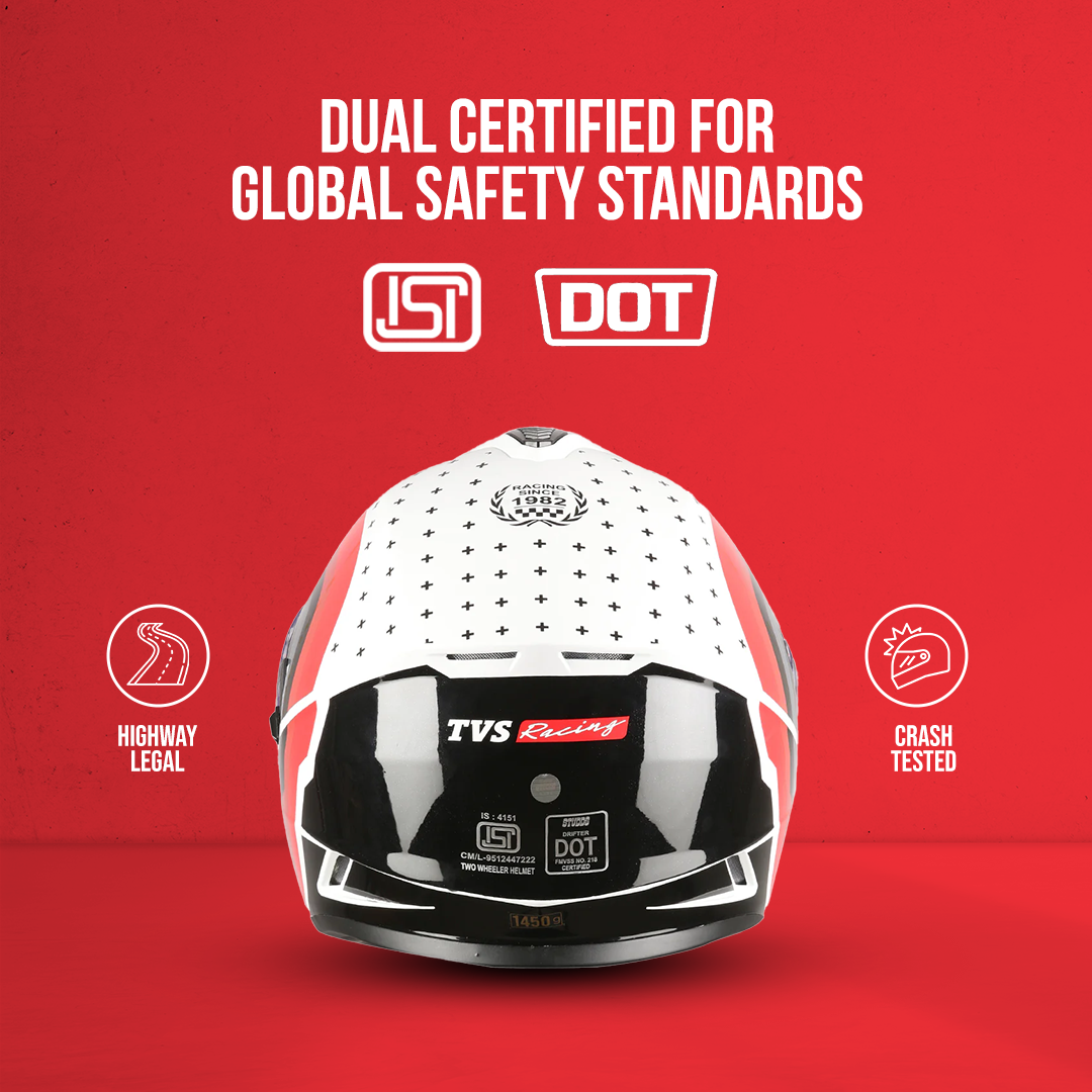 TVS Racing Phantom Series Full Face Dual Visor Helmet for Men | Premium Bike Helmets with ABS Shell, UV Paint | Quick Release System | Aerodynamic Design | DOT & ISI Certified (Black V1)